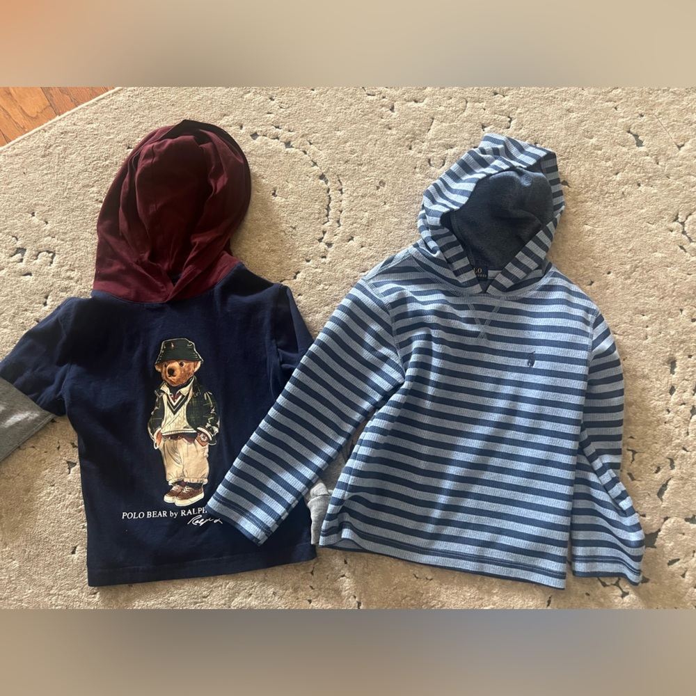 Ralph Lauren Navy Bear hoodie top and Blue Striped hoodie top